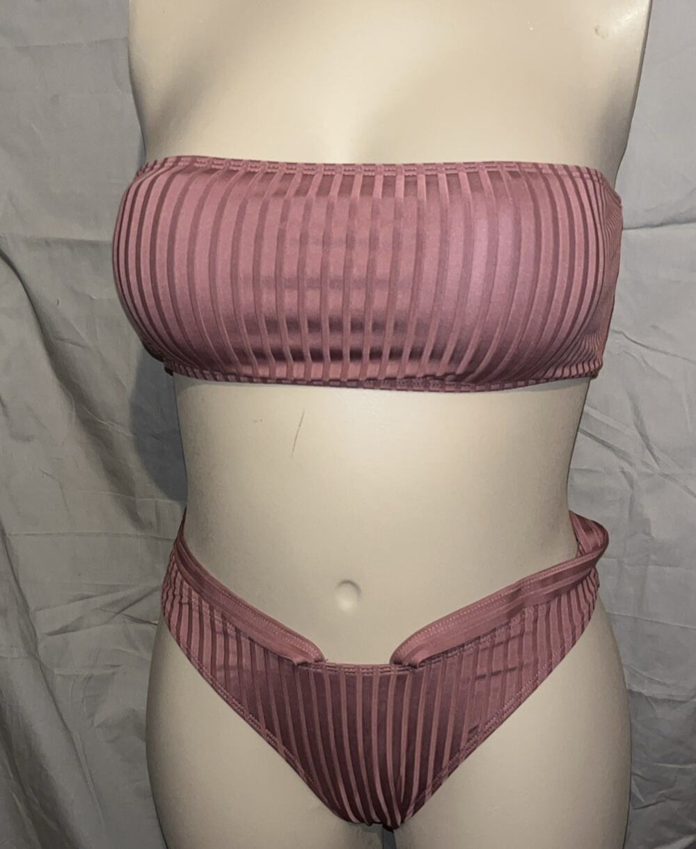 Women Strapless Textured Bandeau Bikini 2 Piece Cheeky Brick Red ,Size XL